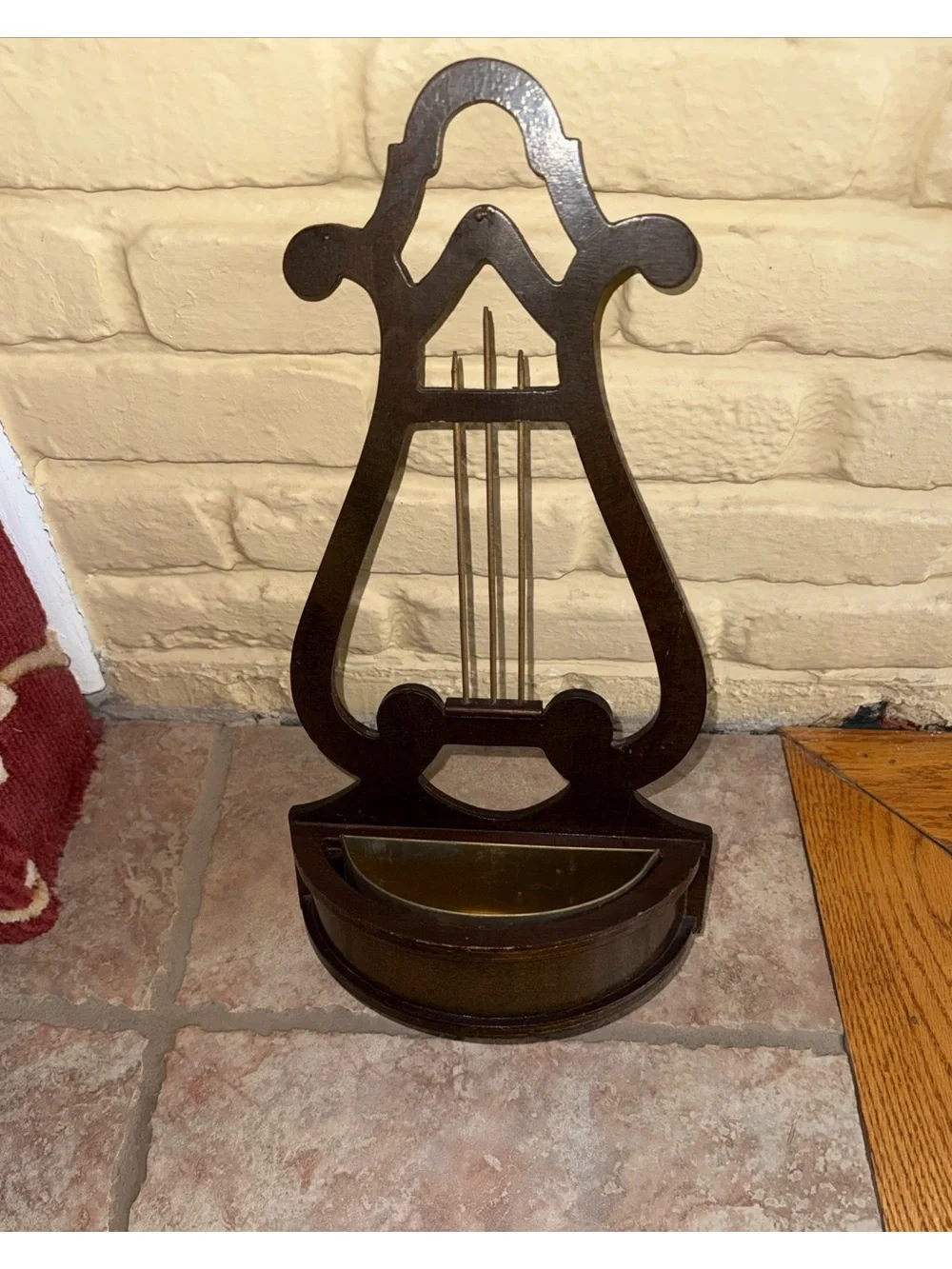 Antique Wooden Lyre Wall Pocket in Dark Brown - Unbranded